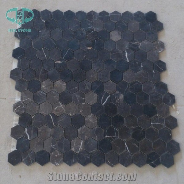 Chinese Dark Emperador Mosaic, Antique Brown Mosaic,Honed Hexagon Mosaic, Stone Mosaic for Floor and Wall