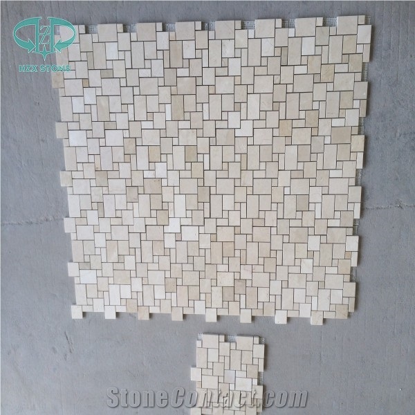 Cream Marfil Marble Mosaic, French Pattern Wall Mosaic, Beige Marble Mosaic Tile