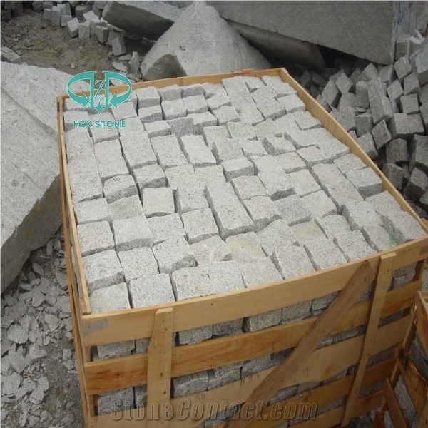 G603 Grey Granite Cube Stone, Bianco Granite, Cobble Stone, Paving Stone