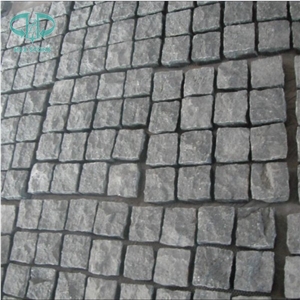 G684 Basalt Cobble with Net, Split Dark Cude Stone on Mesh, Dark Basalt Exterior Pattern, Ash Black Paving Sets