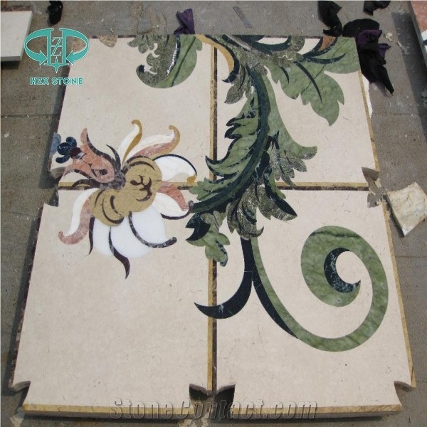 Green Marble Waterjet Floor Medallions, Natural Stone Waterjet Medallion Modern Style and Hot Sale Inlay Floor Design