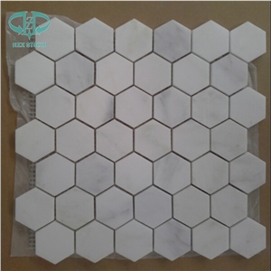 Hexagon Mosaic Tile, White Marble Wall Mosaic, Oriental White Mosaic Pattern