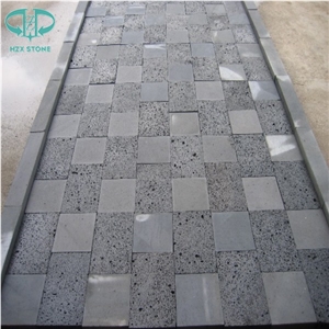 Honed Dark Grey/Black Basalt with Holes for Flooring Tiles, Basalt Tiles /Dark Basalt, Grey Basalt, China Basalt, Basalt Pavers
