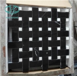 Nero Marquina and Carrara White Marble Mosaic Tiles for Walling Flooring