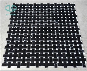 Nero Marquina and Carrara White Marble Mosaic Tiles for Walling Flooring