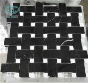 Nero Marquina,Chinese Black Marquina,Negro Marquina Mix Volakas White,Polish 20*40mm Marble Mosaic for Wall,Floor,Bathroom Decoration