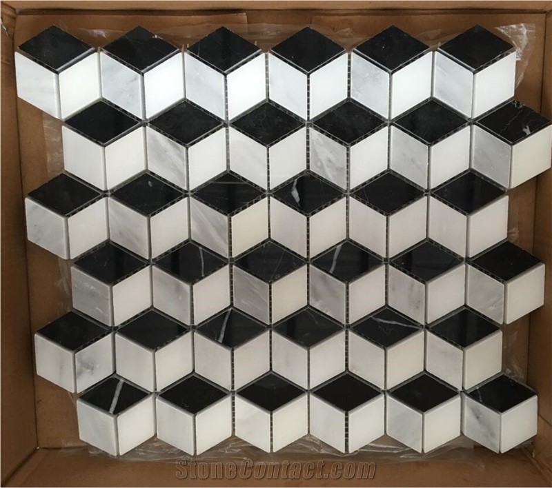 Nero Marquina,Chinese Black Marquina,Negro Marquina Mix Volakas White,Polish 20*40mm Marble Mosaic for Wall,Floor,Bathroom Decoration