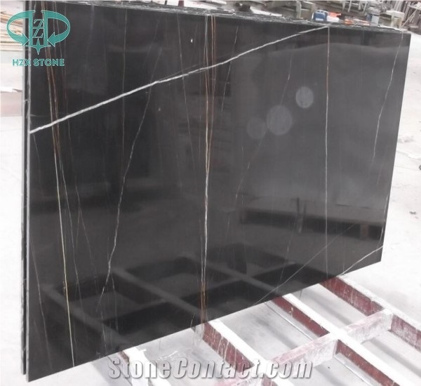 Nero St Laurent Black Gold Marble, France Black, Luxury Black Marble with Gold Lines Polished Marble Slab, Wall & Flooring Tiles