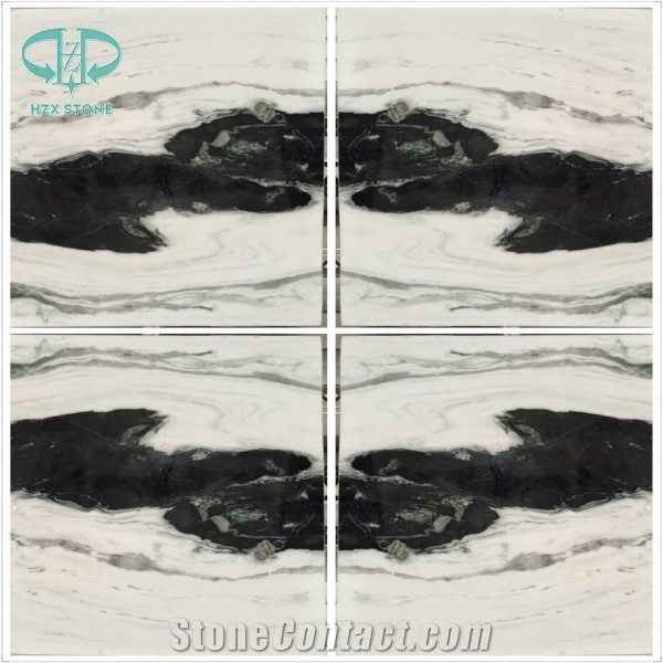 Panda White Marble Slabs and Tiles, White Dragon Marble, White Marble with Black Veins Marble,White Marble Slabs and Tiles, Book Match Design Tiles, Wall Covering
