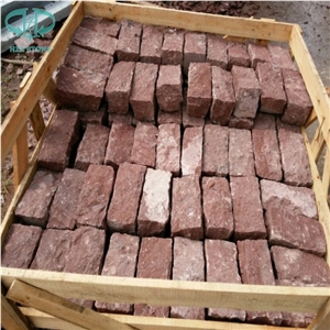 Porphyr Red Cubestone, Red Granite Parking Stone,China Red Paving Stone,Cobble Stone,Landscaping Stone,Garden Stepping Pavers Stone,Paving Stone, Exterior Pattern Stone for Driveway,Walkway