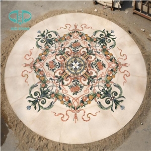 Restaurant Floor and Wall Use Marble Inlay Wall Tiles, Crema Marfil Marble Medallion