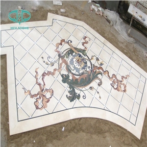 Restaurant Floor and Wall Use Marble Inlay Wall Tiles, Crema Marfil Marble Medallion