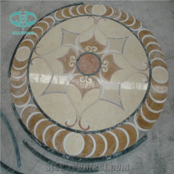 Round Flooring Pattern, Round Waterjet Medallion,Flooring,Multicolor Mesh Mounted,Interior Decoration
