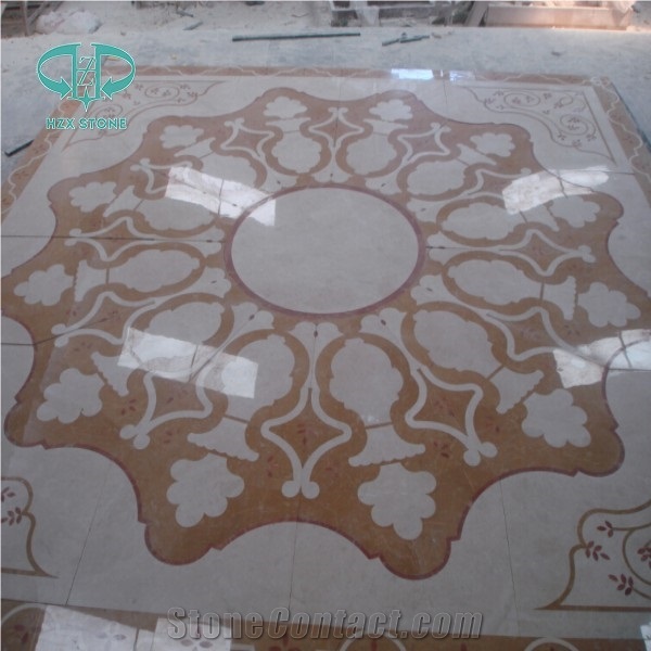 Round Flooring Pattern, Round Waterjet Medallion,Flooring,Multicolor Mesh Mounted,Interior Decoration