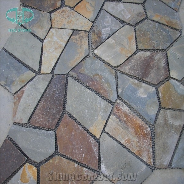 Rustic Slate Random Paver, Slate Floor Covering,Irregular Flagstone,Flagstone Patio, Multi-Color Slate