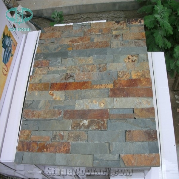Rusty Slate Ledge Stone, Copper Slate Stone Wall Decor, Stacked Stone Veneer for Wall Cladding
