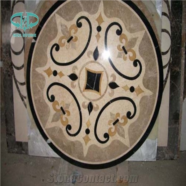 White Marbel Floor Tiles, Multicolor Marble Waterjet Medallion, Hotel Medallion Square Medallion