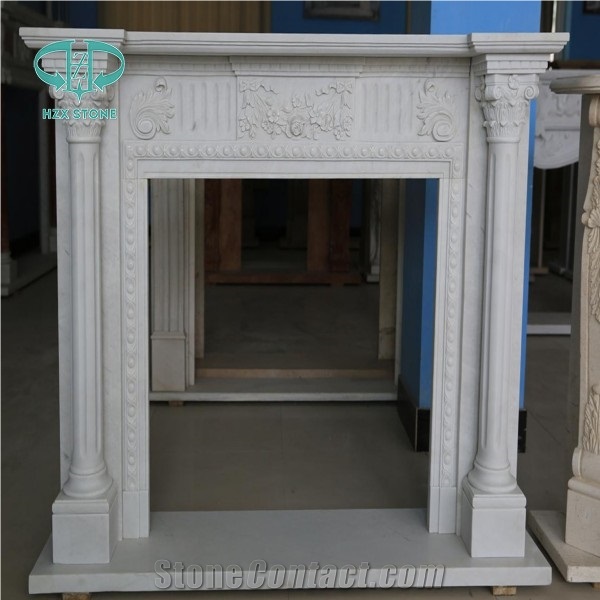 White Marble Fire Place, Natural Stone Fireplace Sculptured
