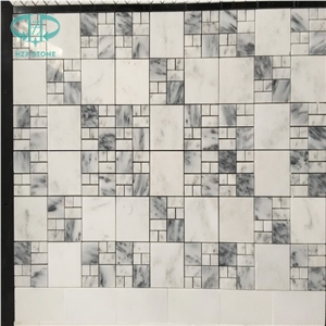 White Marble Mosaic,Linear Strips Mosiac, Tumbled Mosaic, Wall Mosaic, Floor Mosaic, Mosaic Pattern