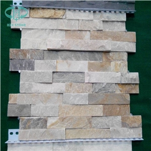 Yellow Wood Culture Stone, Natural Split Surface, on Sale China Rusty Quartzite Cultured Stone, Wall Cladding, Stacked Stone Veneer, Corner Stone Clearance