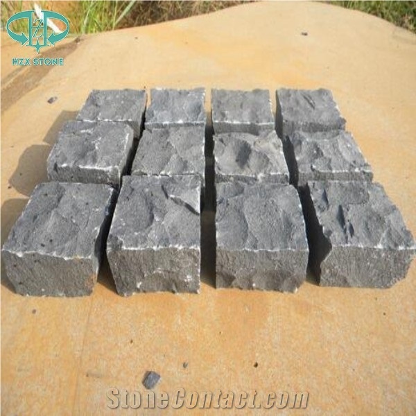 Zp Black Basalt Fan Pattern Cobble Stone,Basalt Cobble Stone Cube Stone,Paving Sets for Country Yard,Road,Square,Patio,Garden,Driveway