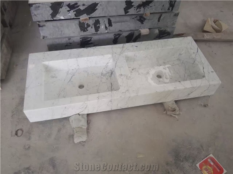 Bianco Carrara C White Marble Vessel Sinks for Bathroom Basins,Farm Sink,Square Washing Basin