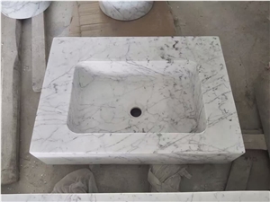 Bianco Carrara C White Marble Vessel Sinks for Bathroom Basins,Farm Sink,Square Washing Basin