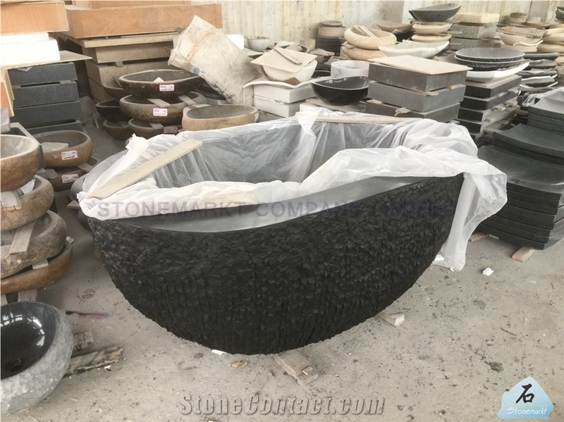 Black Basalt Bathtub,Chiselled Outside Surface and Polished Inside Surface Bath Tub