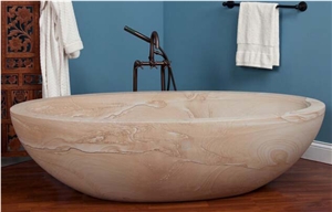 Blue Limestone Oval Solid Surface Bathtubs For Home Decor