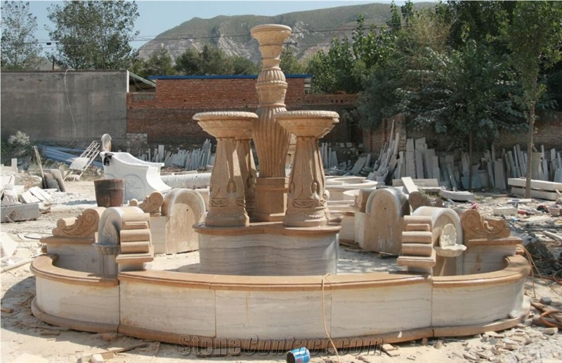 China Limestone Yellow Sculpture Fountains for Garden Fountains