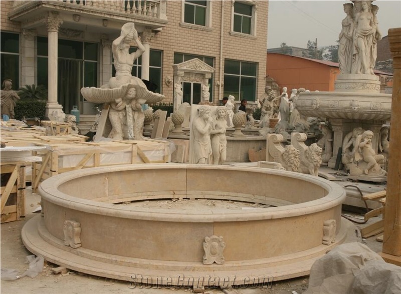 China Yellow Limestone Rolling Sphere Fountains for Garden