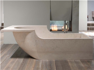 Luxury Cream Beige Marble Solid Surface Bathtubs For Home