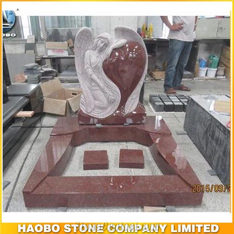 Indian Red Granite Angel Heart Shaped Tombstone