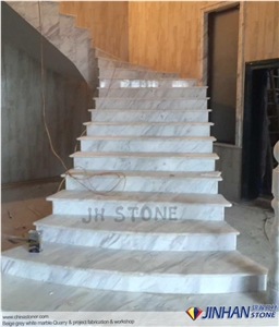 Volakas White Marble Tile, Volacas White Marble Steps, Greece White Marble Staircase Steps and Risers Used for Interior Floor Tile, Commercial Stair Tiles