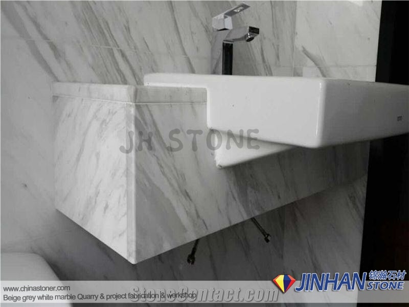 Volakas White Marble Tops, Volacas White Marble Bath Tops, Jezz White Marble Bathroom Tops, Greece White Marble Bathroom Vanity Tops Used in Hotel Commercial Mall Bathroom Countertops
