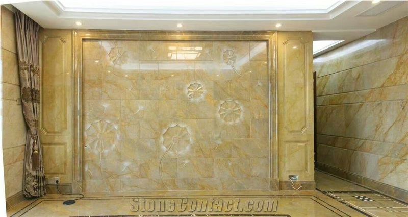 Netting Gold Marble, Golden Sunslight Marble, Yellow Marble, Huangjin Wang , Slabs or Tiles, for Wall or Flooring Coverage