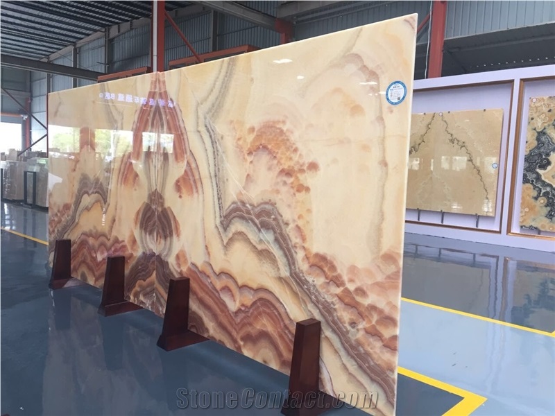 Red Dragon Onyx, Book Mateched, Red Dragon Onice, Onix, Slabs or Tiles, for Background Wall, Floor Covering, Etc. Yellow Base, Red Veins