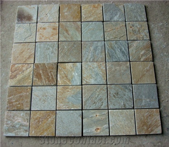 California Gold Bathroom Quartzite Mosaic Tiles, Desert Gold Flooring Quartzite Mosaic Backsplash