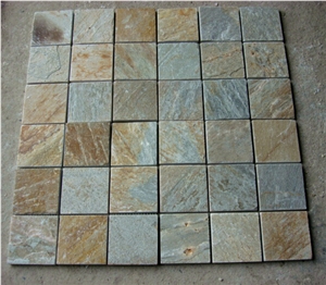 California Gold Bathroom Quartzite Mosaic Tiles, Desert Gold Flooring Quartzite Mosaic Backsplash