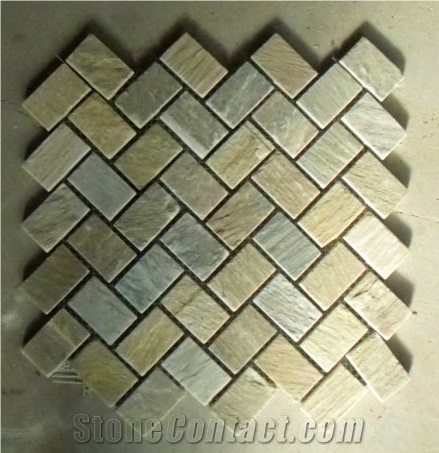 California Gold Bathroom Quartzite Mosaic Tiles,Sunset Wall Quartzite Mosaic Backsplash