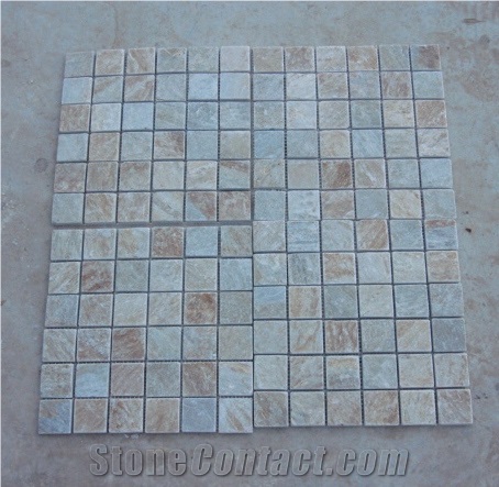 California Gold Wall Quartzite Mosaic Tiles,Desert Gold Floor Quartzite Mosaic Backsplash