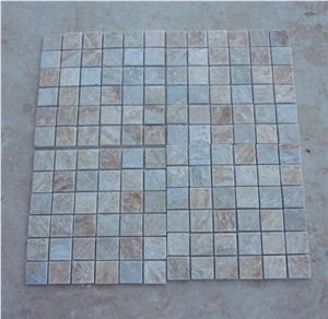 California Gold Wall Quartzite Mosaic Tiles,Desert Gold Floor Quartzite Mosaic Backsplash