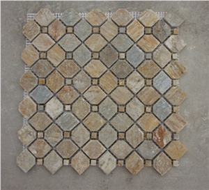 Mongolia Desert Bathroom Quartzite Mosaic Backsplash,Desert Gold Background Quartzite Mosaic Border