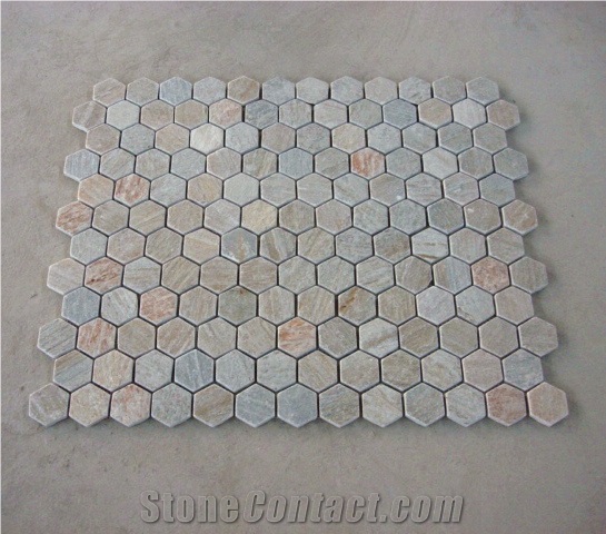 Mongolia Desert Bathroom Quartzite Mosaic Tiles, Desert Gold Flooring Quartzite Mosaic Backsplash