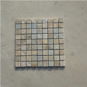 Sunset Floor Quartzite Mosaic Pattern , Desert Gold Bathroom Quartzite Mosaic Tile Sheets