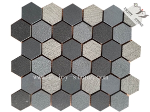 Multiple Finish China Grey Basalt Hexagonal Mosaic/China Grey Basalto/Basaltina/Andesite Mosaic Stone