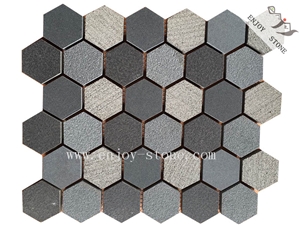 Multiple Finish China Grey Basalt Hexagonal Mosaic Tiles