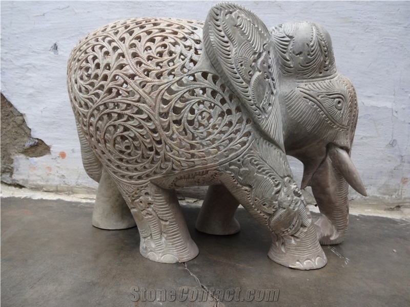 Carved Stone Elephant in Soapstone Carving