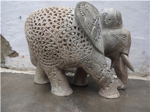 Carved Stone Elephant in Soapstone Carving
