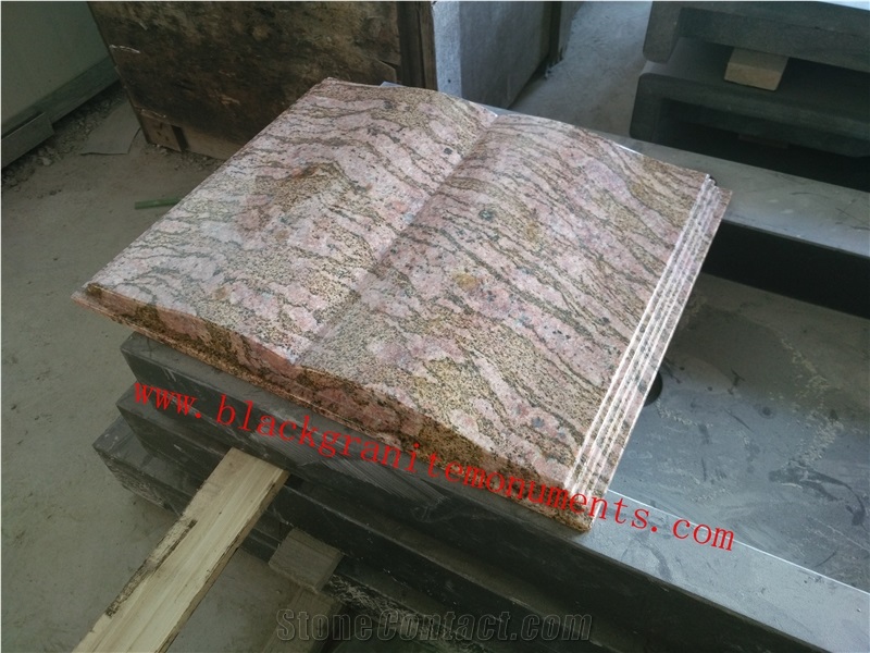 China Juparana Granite Cemetery Tombstones, China Grey Juparana Granite Single Tombstones, Western Style Monuments